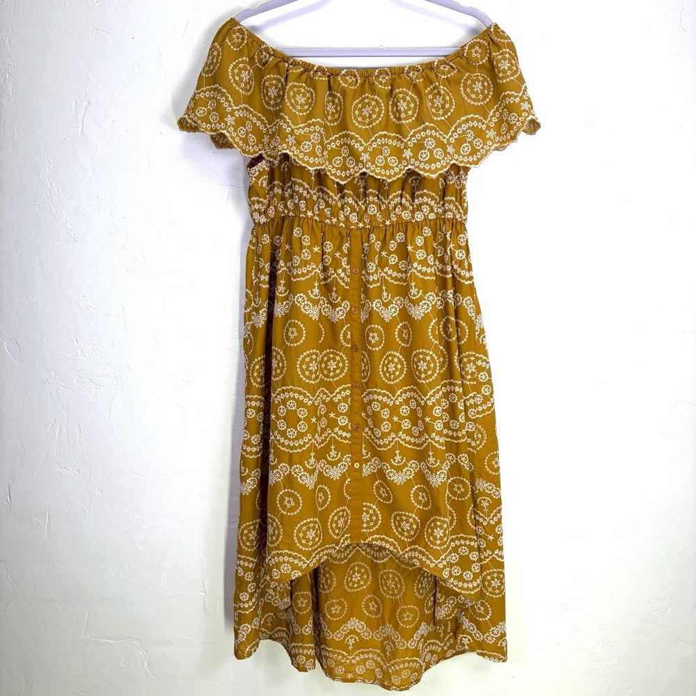 Kings Road Woman's Bohemian‎ Dress Size XL Yellow Embroidery Peasant Cottagecore